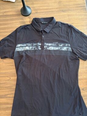 Travis Mathew Black Polo with Gray Stripe Panel